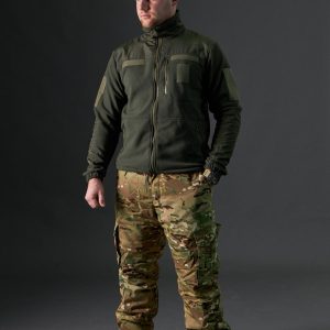 Флісова кофта олива з накладками